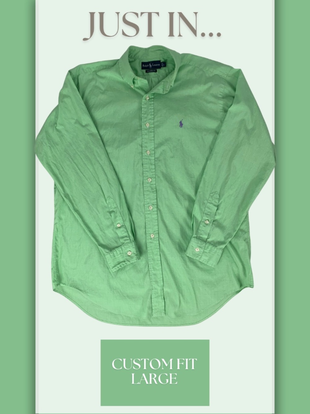 Ralph Lauren Green Custom Fit Button-Down Shirt Men's L Preppy Business Casual